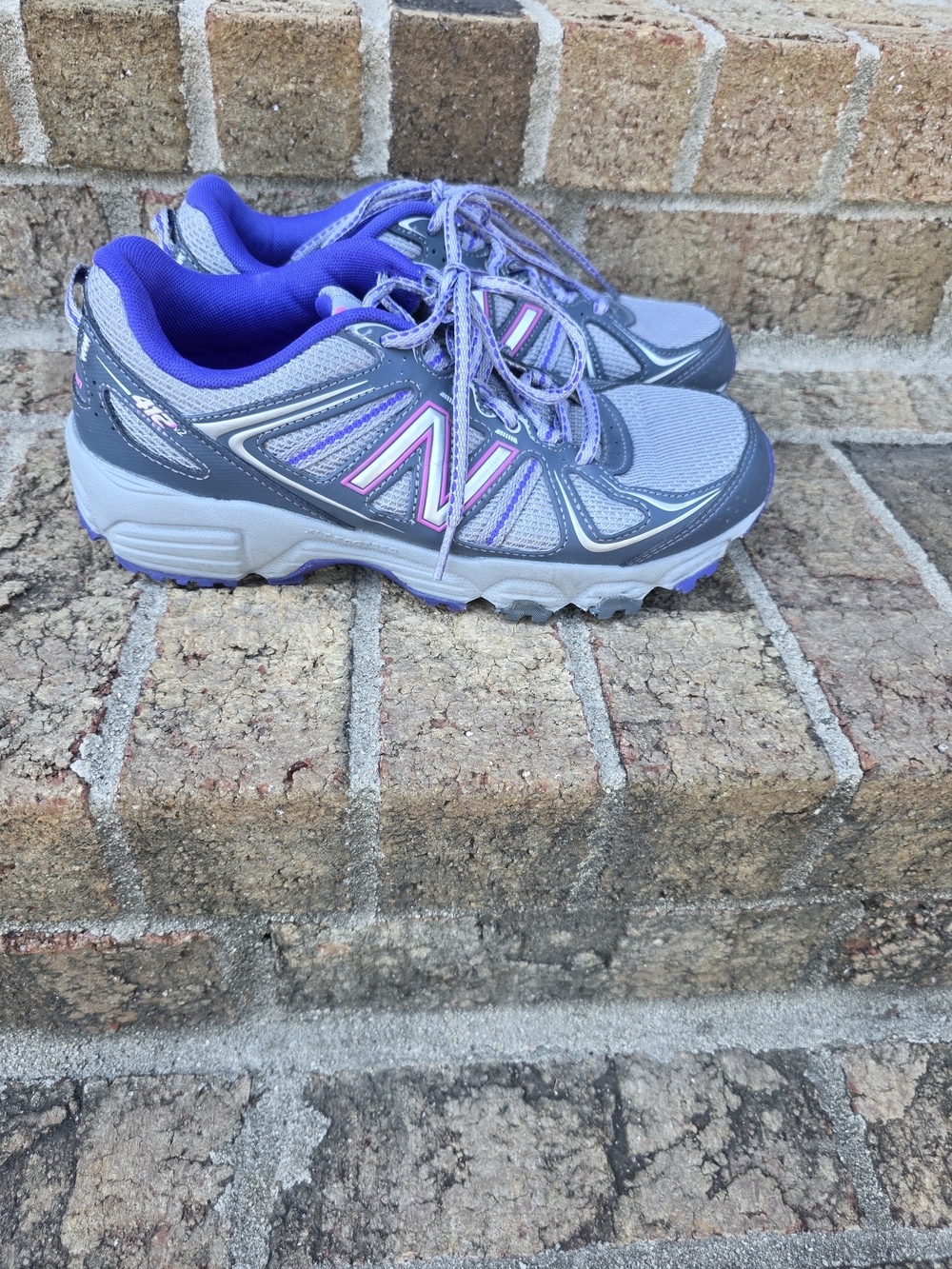 New Balance Women's Gray and Purple Trail Sneakers with Pink Accents
